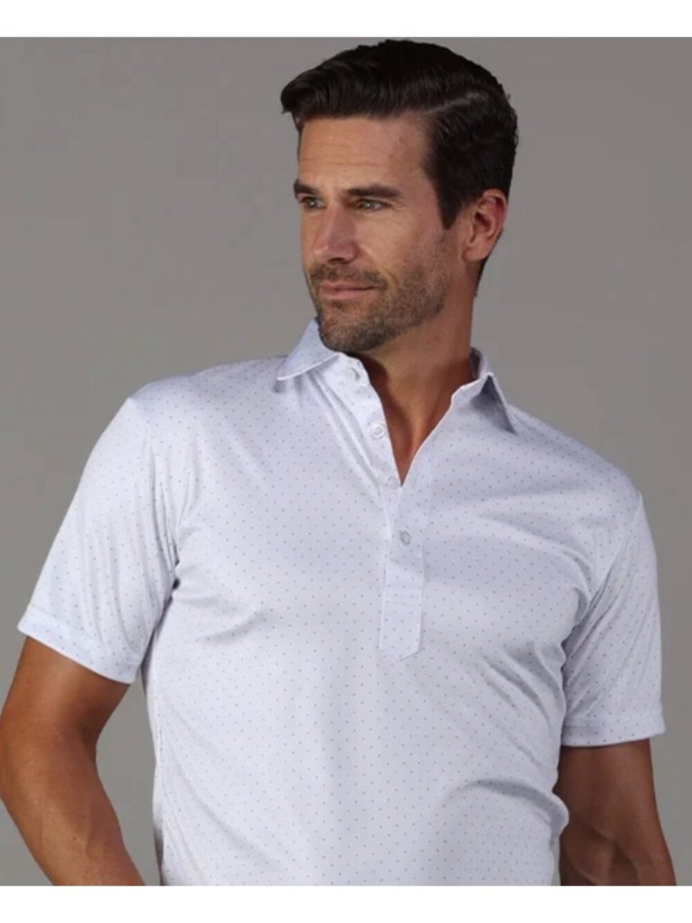 Collar & Co Polo XL Shirt Mens White Polka Dot golf Moisture-Wicking Wrinkle-Res
